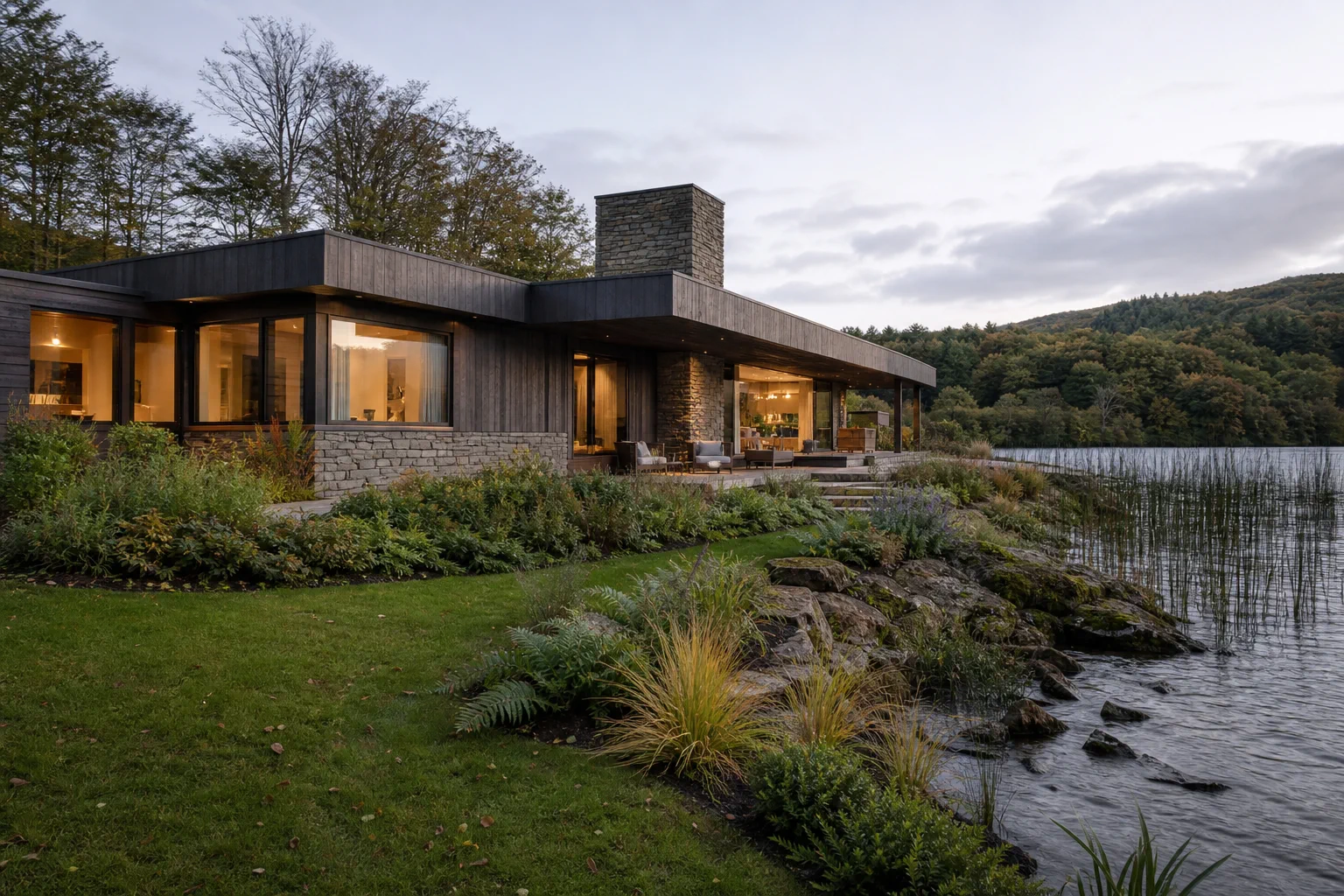 Illustrative contemporary lakeside villa